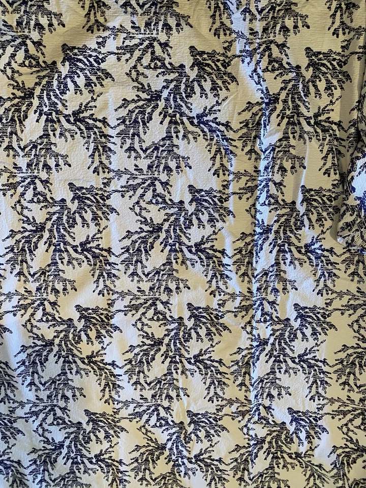 Cortina de Ducha Company Store Azul y Blanco Estampado Playa Coral Algodón Grueso Pesado Foto 2 de 4