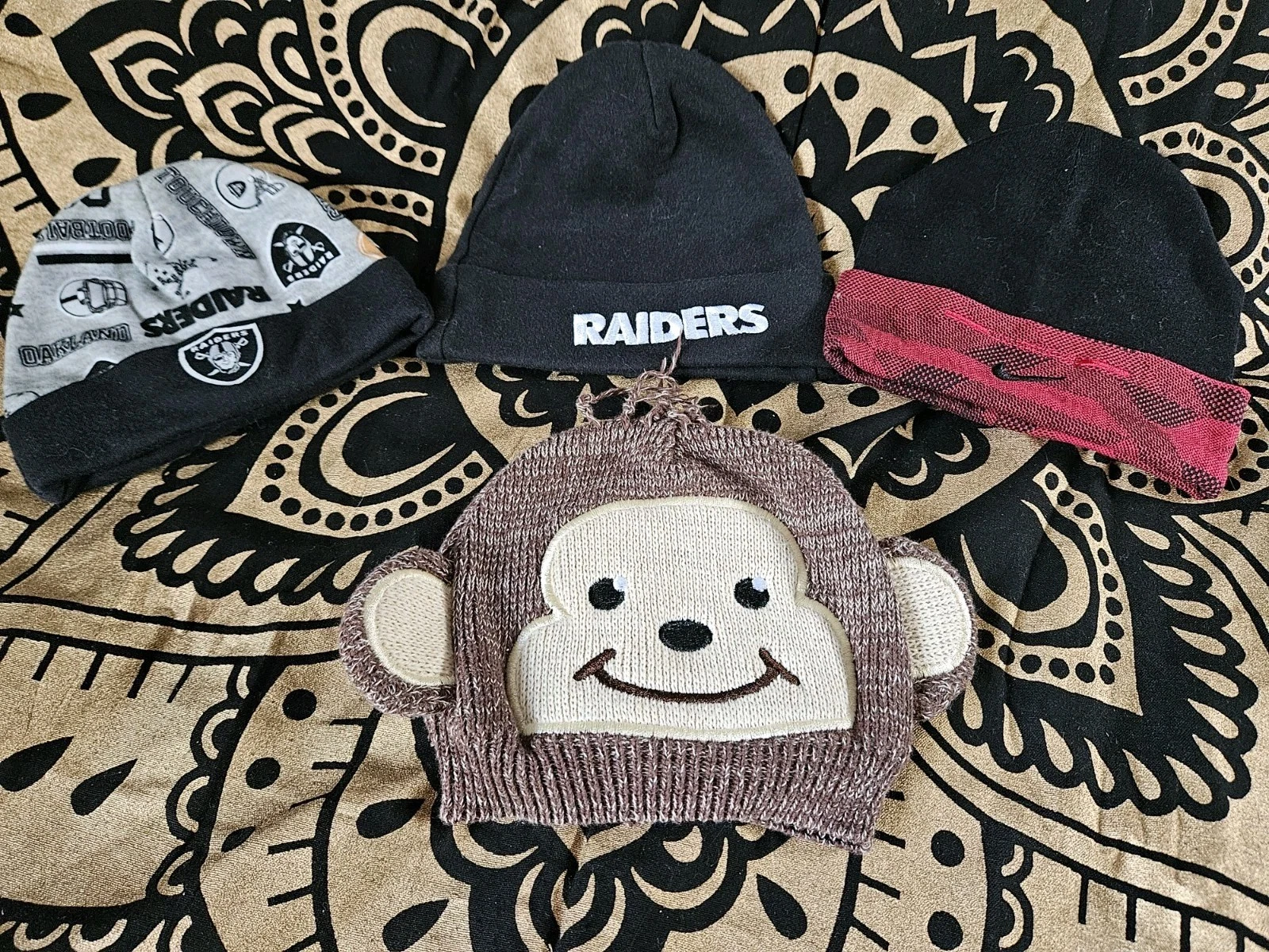 Baby Beanie Hat Lot (4) | NFL Raiders, Monkey Knit, Nike | 3–6 Months