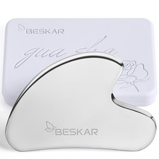 BESKAR Gua Sha Facial Tools, Stainless Steel Guasha Massage Sticks for Silver