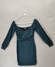 Windsor Dress Womens Medium Teal Blue Long Sleeve Off Shoulder Ruched Bodycon