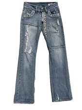 X-RAY Jeans VTG Women?s Blue Straight Jeans Stretch Distressed Low Rise Sz 26