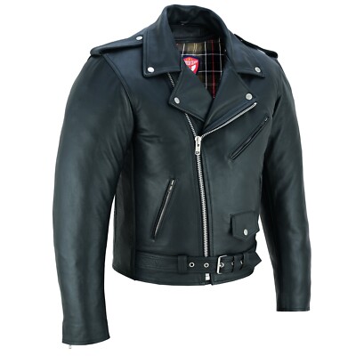 Klassische Brando Perfecto Bikerjacke für Herren Klasse A Rindsleder schwarz - S-6XL