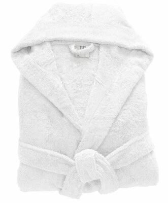 JASMIN ELINOR / CASABELLA 100% EGYPTIAN COTTON SOFT TOWEL HOODED WHITE BATHROBE DRESSING GOWN MEN WOMEN
