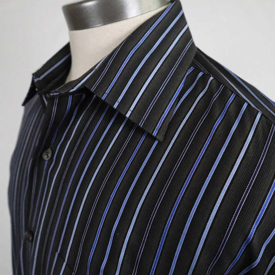 Linea 圆顶衬衫男式中号 15.5-16 休闲口袋纽扣条纹长袖 — 第 2/4 张图片