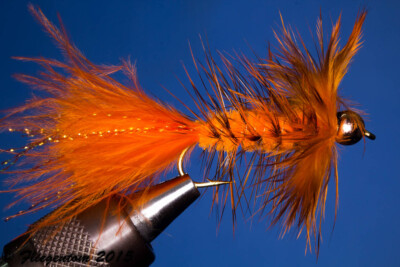 Fliegentom Streamer 3 Stück Wooley Bugger mit Kopfperle orange