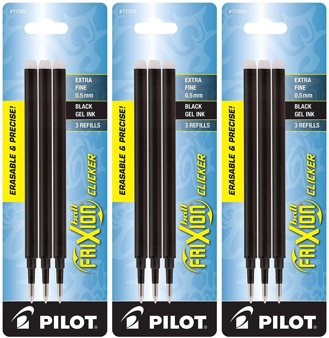 Pilot FriXion Ball Erasable Gel Ink Refills, Extra Fine Point, 3 Packs