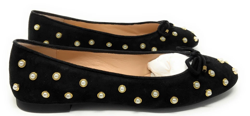 Stuart Weitzman Shoes Gabby Pearly Suede Bow Flats in Black Size 7 $450 NIB - Image 2 of 3