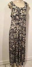 Joan Vass Tank Dress Black Ivory Paisley Maxi L EUC