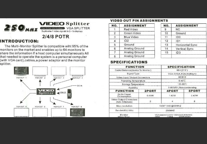 Video Display SPLITTER 1 port in 4 monitor out Adapter VGA SVGA XGA LCD Screen  - Image 4 of 4