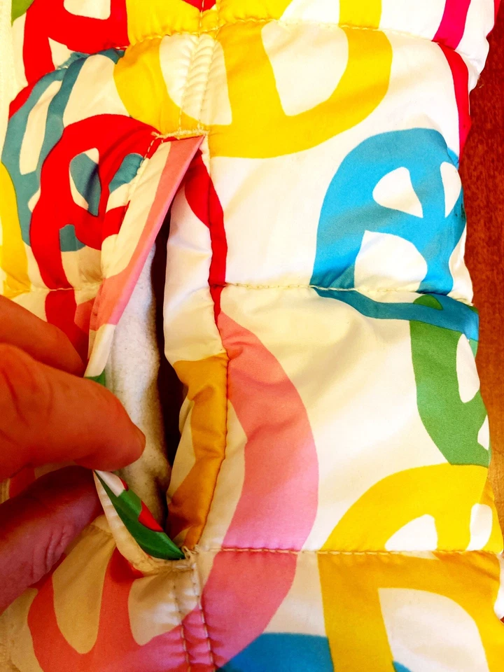 girls Size 8/Medium OLD NAVY "PEACE" PUFFER VEST~Multi Colored~Fleece Lined - Image 3 of 4