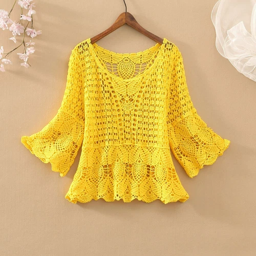 Fashion New Women Hollow Crochet Crop Top Bolero Shrug Cape Shirt Beach Summer - Picture 16 of 28
