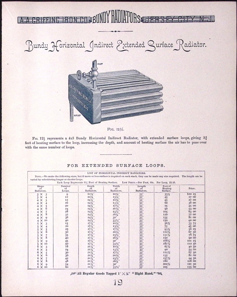 1889 Bundy Horizontal Indirect Extended Surface Radiator Print Ad 19 | eBay