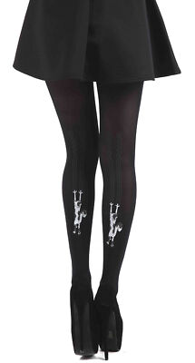 Schompi Tights Cats - Katze Motiv Strumpfhose Schwarz Gothic Kitty Cat 50er