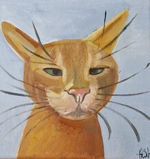 Original oil painting ginger cat feline art bright positive artwork 8x8"