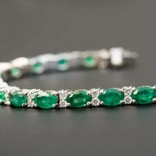 VALENTINO Gioielli Bracciale Diamante Simulato Verde 11 Ct in Argento Placcato Oro Bianco 14K