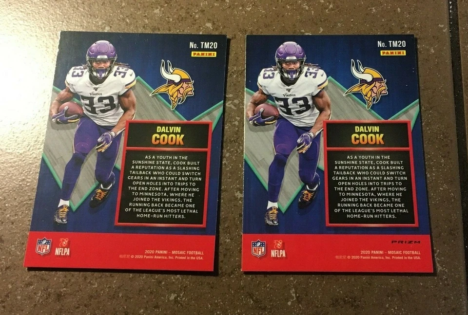 2020 Panini Mosaic Dalvin Cook Touchdown Masters Green Prism # TM20 Plus Base - Image 2 of 2