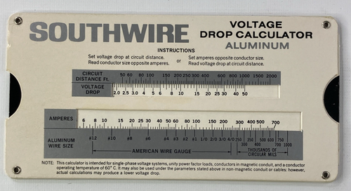 Calcolatrice di caduta di tensione Southwire vintage - rame e alluminio - regola di scorrimento - Foto 2 di 2