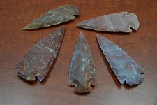 5 PCS ASSORT AGATE STONE SPEARHEAD ARROWHEAD POINT MEDIEVAL 3" - 3 1/2" T-1372