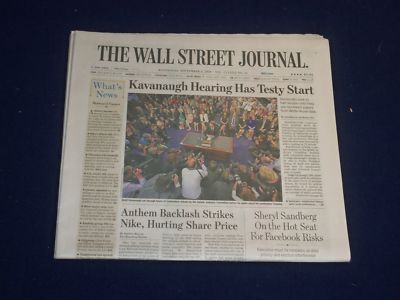 2018 SEPTEMBER 5 WALL STREET JOURNAL NEWSPAPER-KAVANAUGH HEARING HAS TESTY START