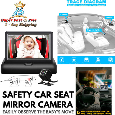 Baby Car Seat Security Cam Mirror Display Infant Kids Hd Lens Monitor Camera New Ebay