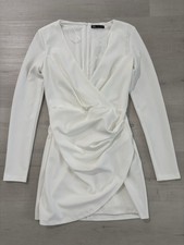 Women’s ZARA White Long Sleeve V Neck Mini Dress Size Small