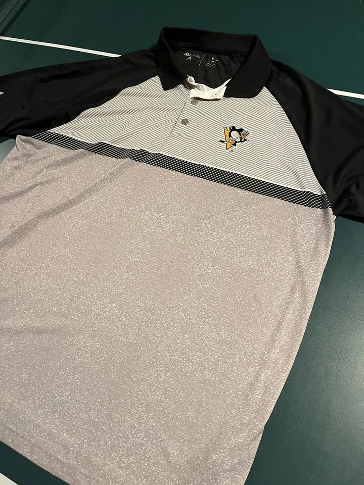 NUEVO Pittsburgh Penguins NHL Hockey Rayas Polo Hombre’s XL Antigua Negro Foto 2 de 4