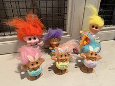 Vintage Russ Easter Bunny Trolls Lot, Wind-Up, Working Somebunny Loves You