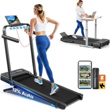 Walking Pad with 12 Auto Incline Foldable Treadmills for Home with Handle Bar