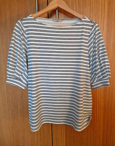 H&M, Womens H&M Striped Jersey T-Shirt Boat Neck 3/4 Sleeve White/Black Size L