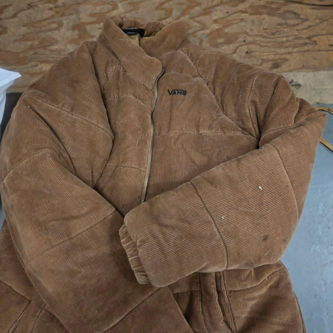 VANS Brown Puffer Jacket Mens M Stand-Up Collar Full Zip Lined Pockets