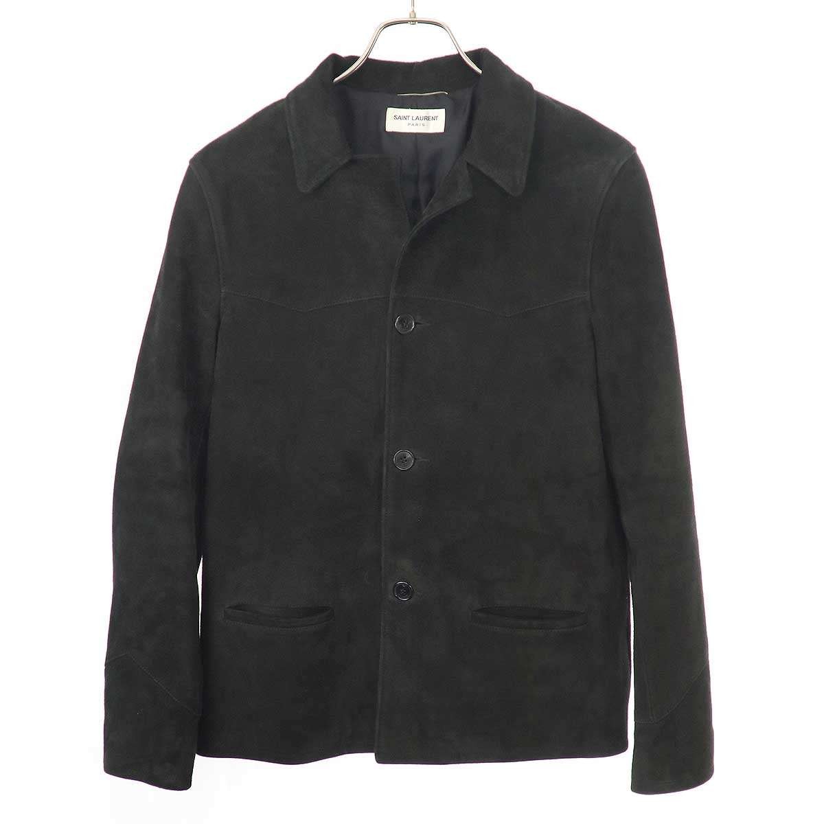 Giacca da caccia Saint Laurent Paris in pelle scamosciata di capra nera 46