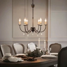 LNC 22.5 in Bronze 6 Light Candlestick Chandelier with Crystal Drops Dining Room