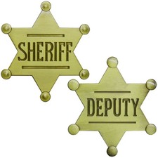 2pc Sheriff  Deputy Sheriff Metal Badge Pin Set Brass Color Old West Costume