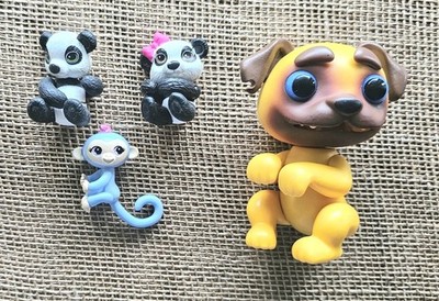 4 Fingerling Wow Wee Toy Figures Grimling Junk Yard Dog, Blue Monkey, Pandas