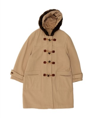 VINTAGE Damen Dufflecoat mit Kapuze IT 46 Large Beige Wolle AN10