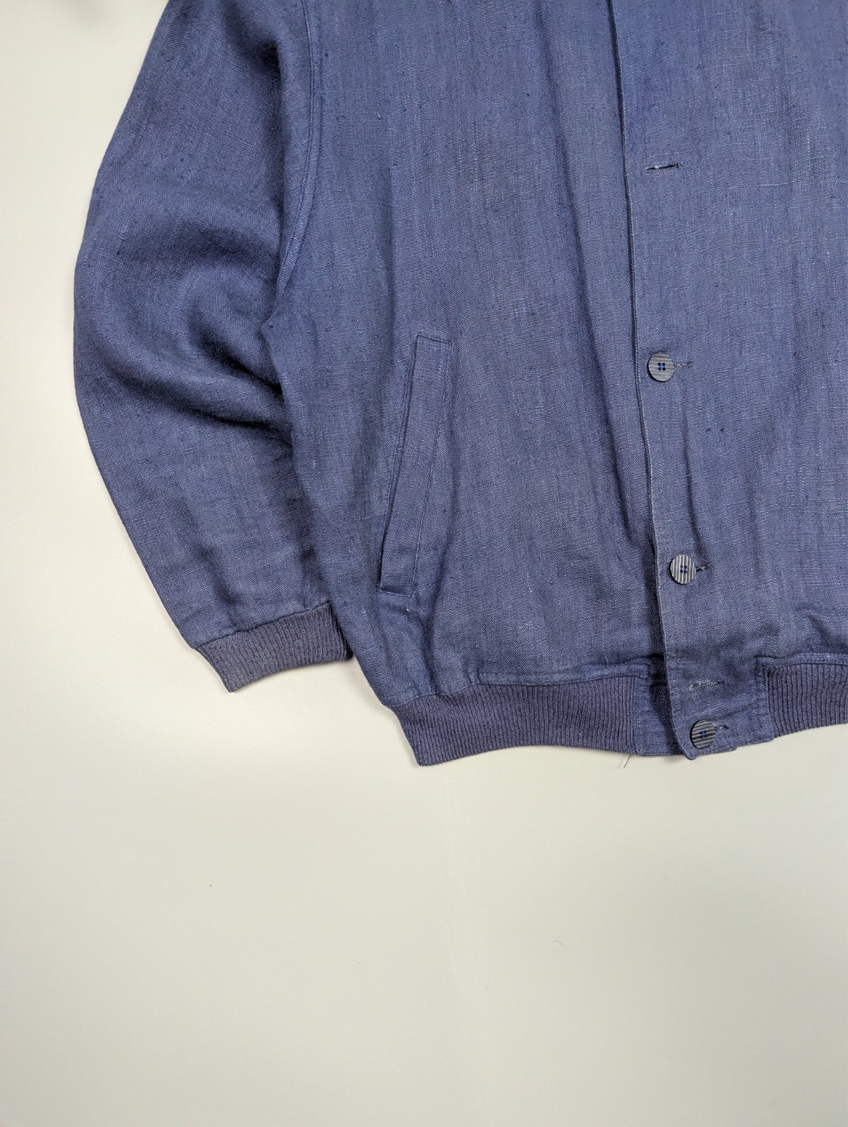 Gran Sasso Vintage Rare 70s Linen Bomber Jacket Boxy Fit Faded Blue Italy L/XL image 2