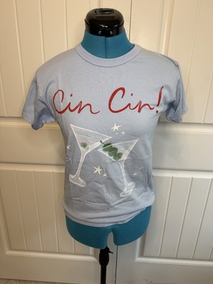 Daydreamer Cin Cin Martini Cocktail Graphic T Shirt Light Blue Women's XS