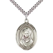 Large Pewter Saint Rebecca Medal Pendant 24" Lobster Claw Chain Necklace w/ Box