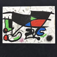 JOAN MIRO   drawing on old paper signed stamped vintage