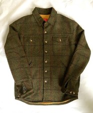 Dehen 1920 Crissman Olive Plaid Harris Tweed Wool Shirt Jacket size S