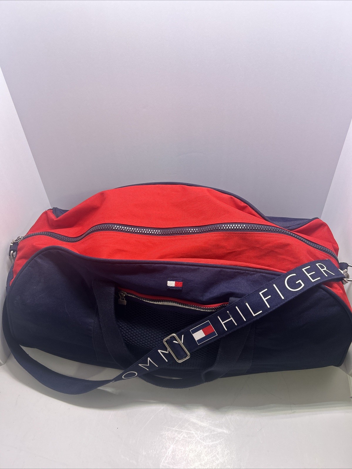 90s Vintage Tommy Hilfiger Navy Blue & Red Travel Duffle Bag