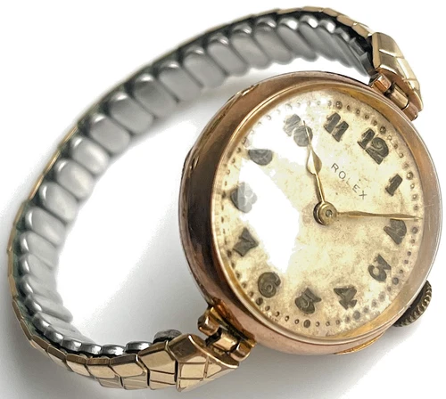 Rolex Antique 9Ct Gold Cased Wristwatch Glasgow Import Mark 1928 Vintage Rare