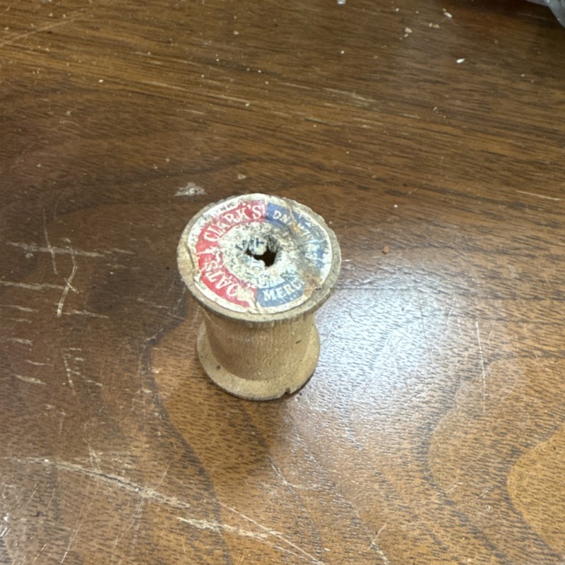 Clark's Antique Wooden Empty Sewing Spool Beige Pre-1930 Original
