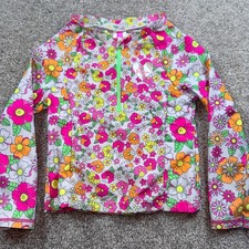 Betsey Johnson Girls Neon Floral Rash Guard Long Sleeve Swim Top Size 5