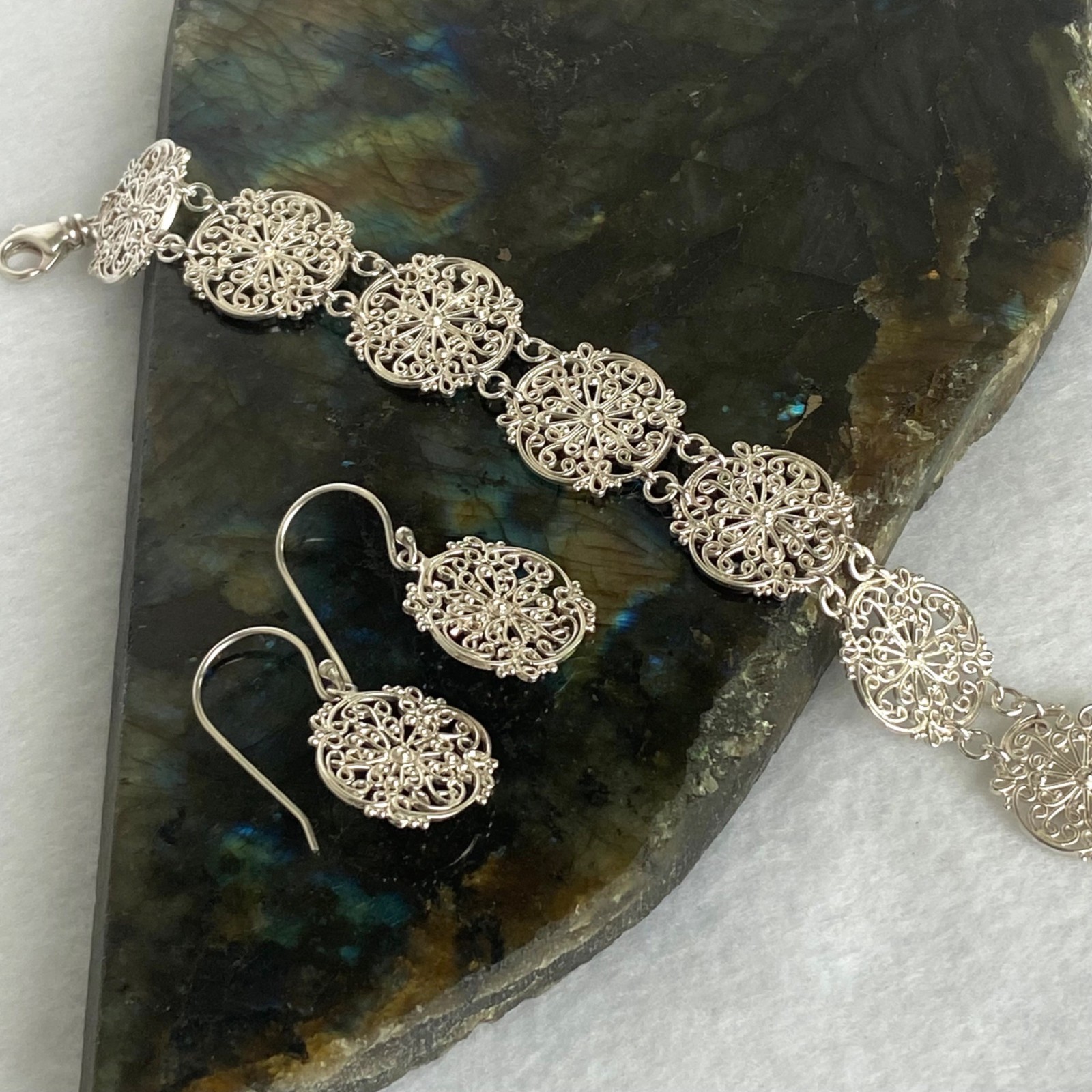 Sterling Silver 925 Round Scrollwork Filigree Lin… - image 22