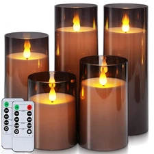 Flameless LED Pillar Candles Set of 5 with Remote & Timer - Halloween Decor