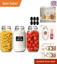 Large Glass Jars Set of 3 64 oz Airtight Canisters for Kitchen Storage
