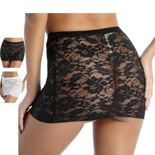 Womens Sexy Lace Party Mini Skirt Flower Pattern See-through Miniskirt Nightwear - Bild 3 von 14