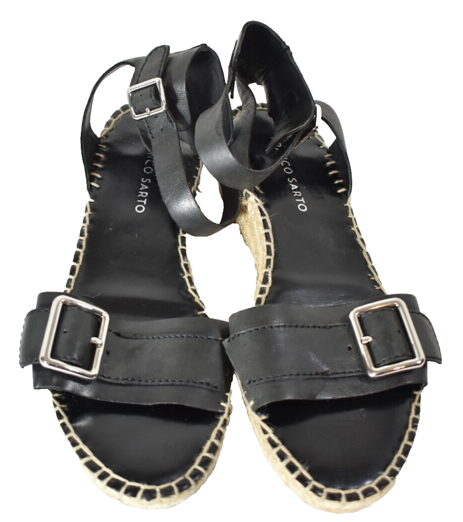 Women's Franco Sarto Lexie Black Leather Buckle Ankle Sandals Size