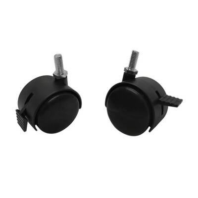2 Pc 2 Inch Black PVC Nylon Twin Casters With Brake 3/8 x 1 Inch Thread Size
